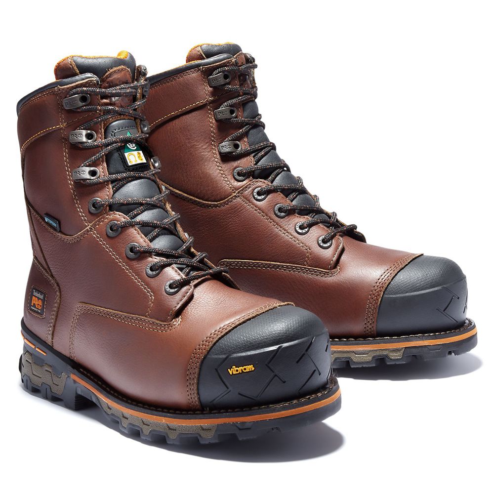 Botas de Trabajo Masculino - Timberland Pro® Boondock 8\" Comp Toe - RVLED7093 - Marrom/Pretas